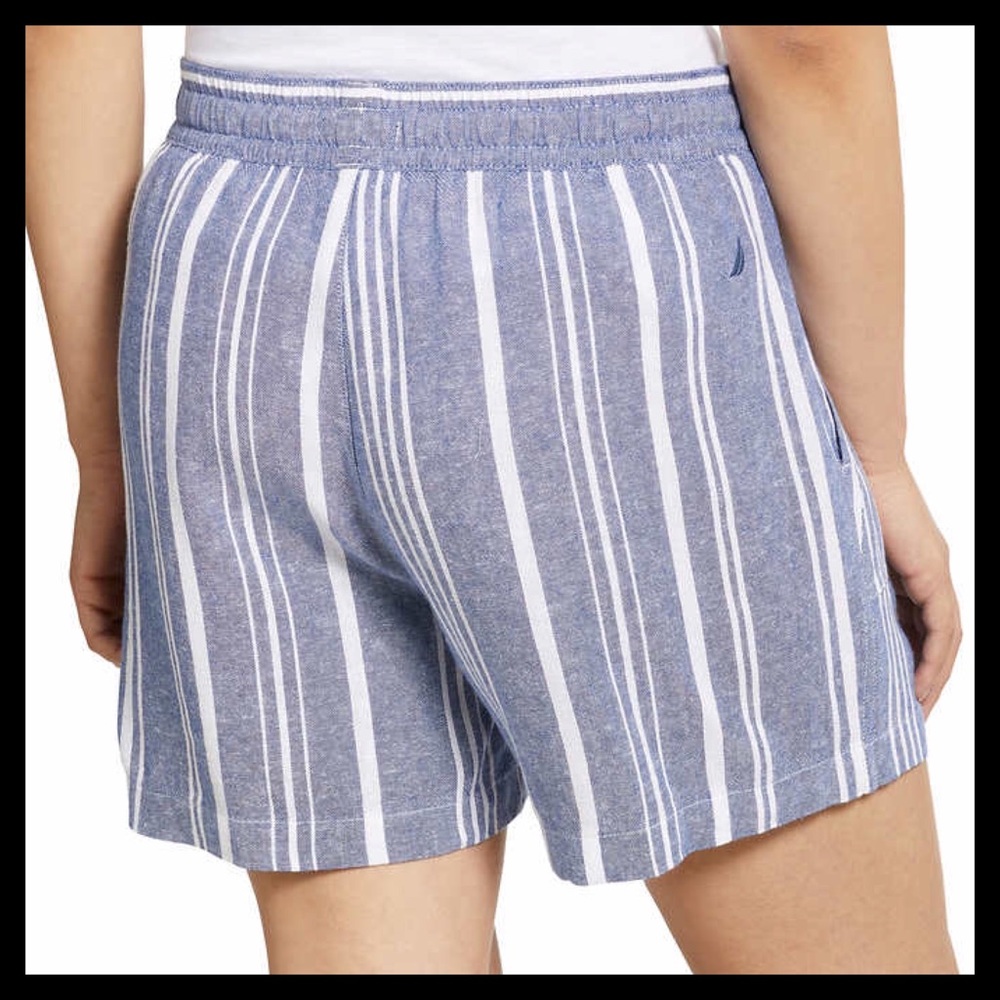 NAUTICAL Linen Blend Pull-On Shorts Light Blue Stripe - Picture 8 of 9